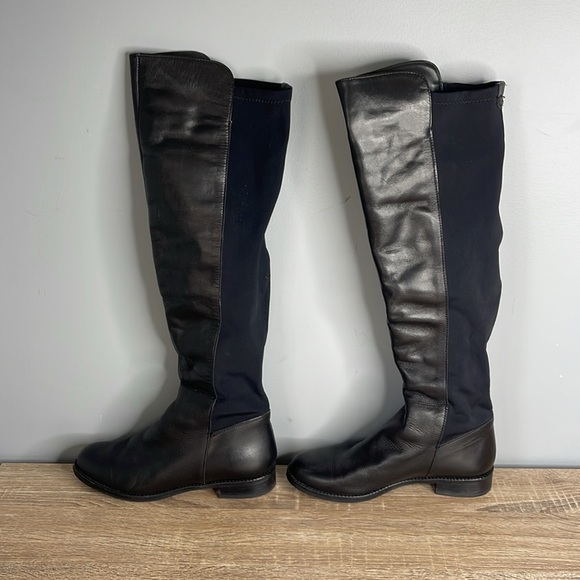 Aldo Knee-High Leather Tall Riding Boots Black Textile Back Round Toe Size 7.5 - Picture 3 of 9